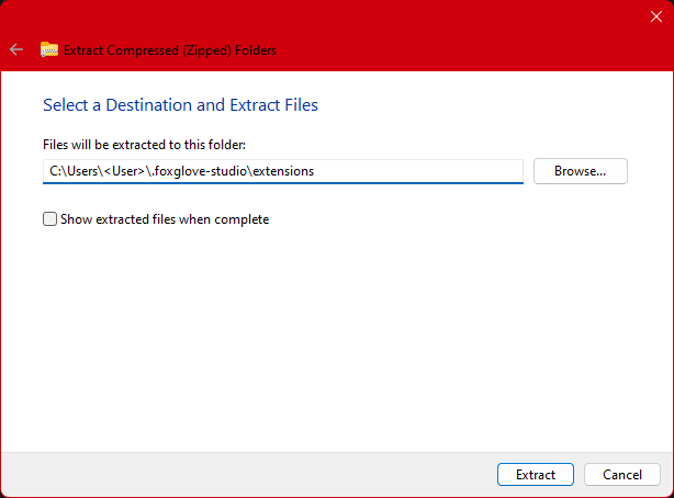 Provide extraction path to Users/<User>/.foxglove-studio/extensions.