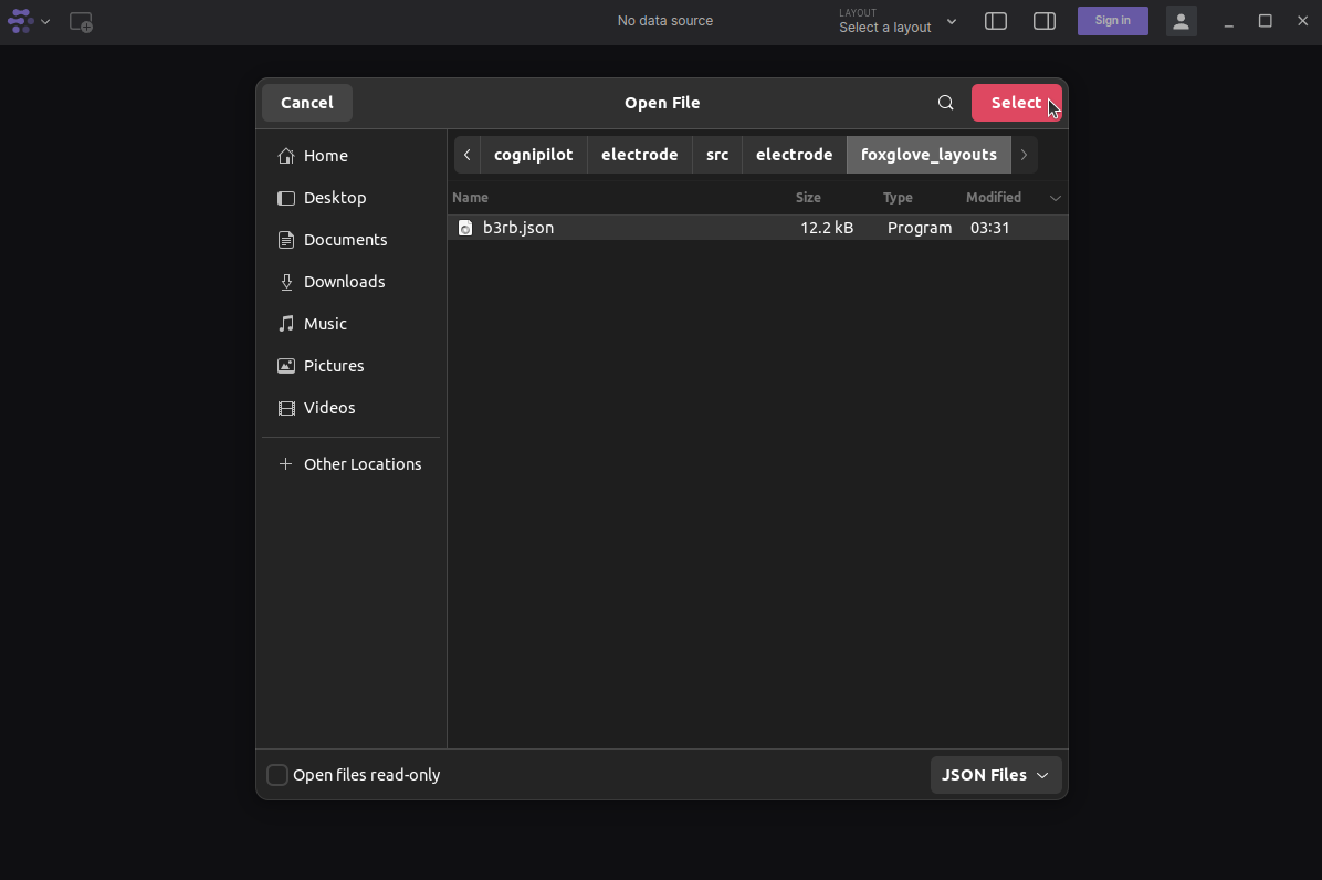 Select b3rb.json layout.